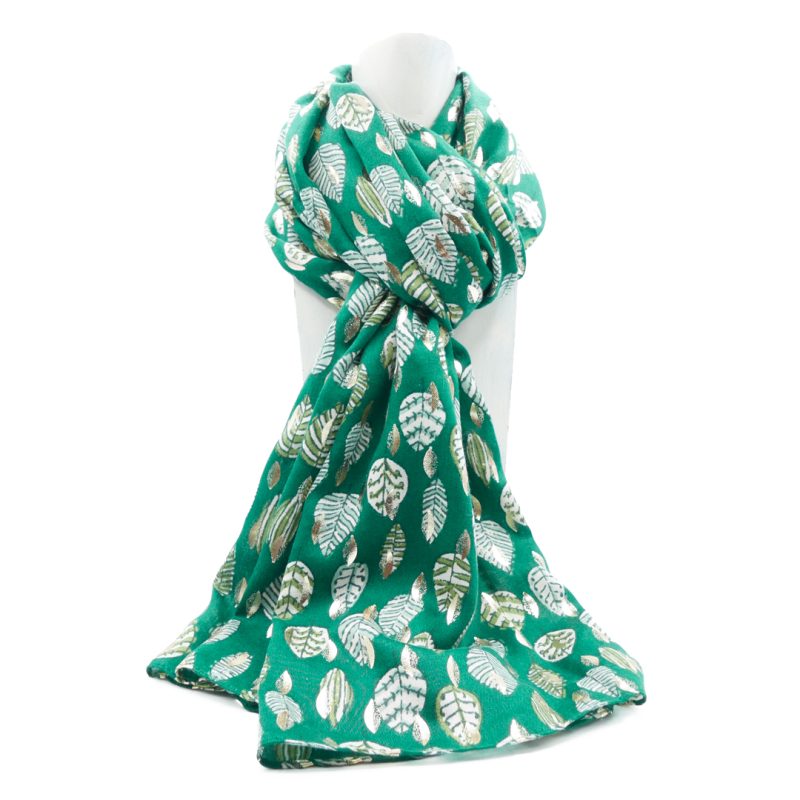 Foulard à imprimé mosaïque de fleurs et bords à pompons - Vert