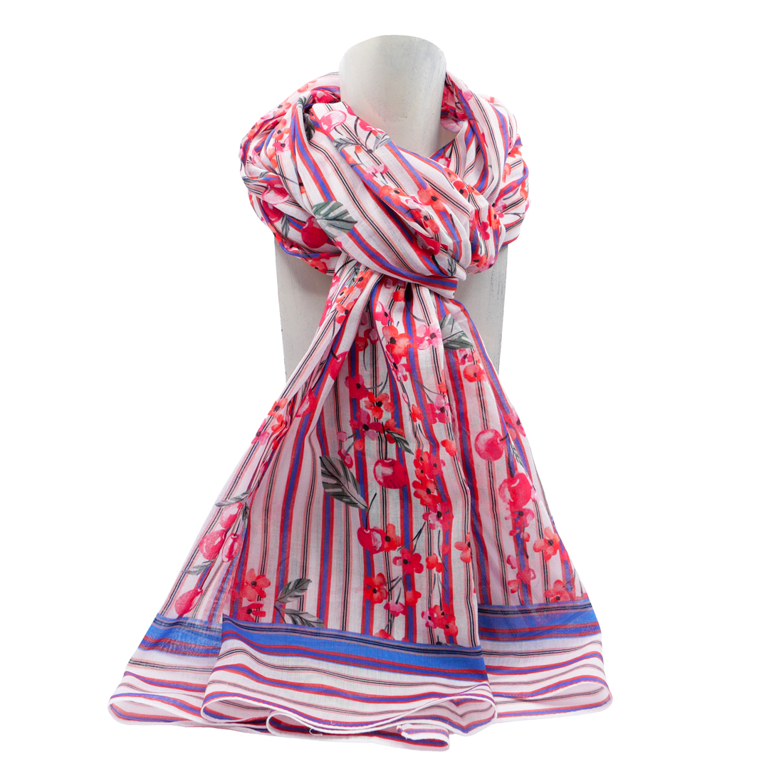 étole rayée rouge imprimée coquelicots