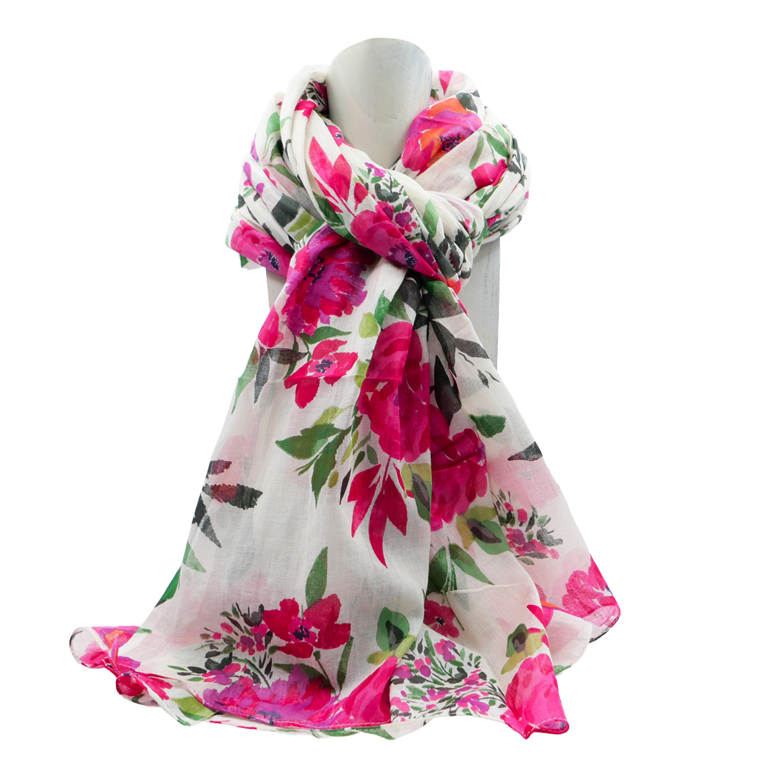 étole rose foncé imprimée bouquets rétro