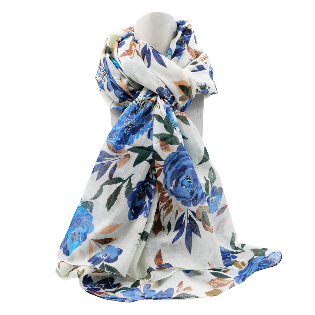 étole bleu foncé imprimée bouquets rétro