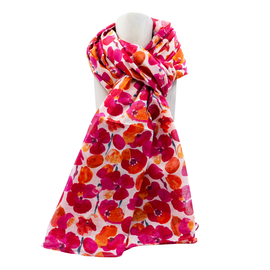 étole rose foncé imprimée coquelicots aquarelle