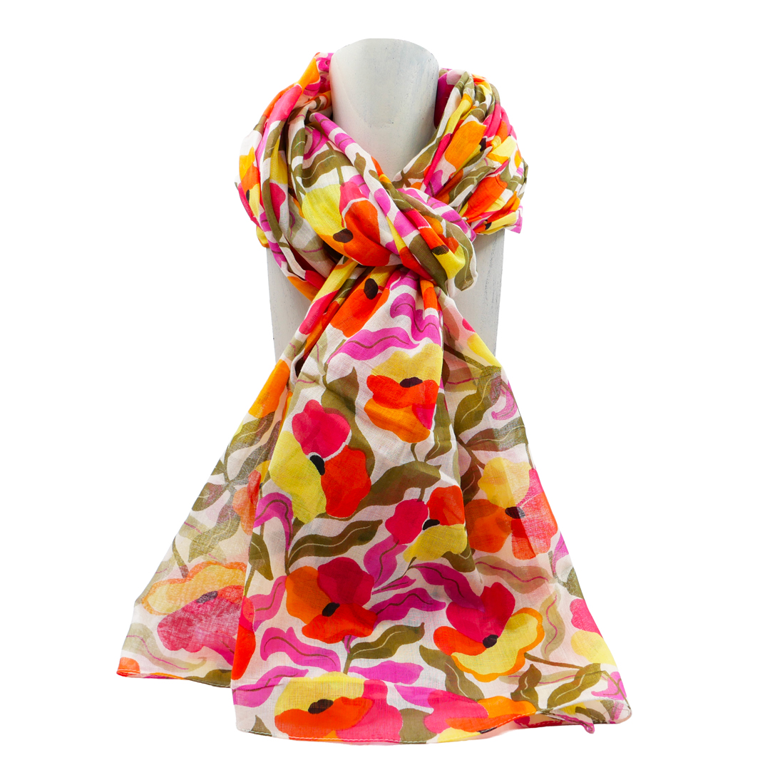 foulard femme fleurs orange jaune création française