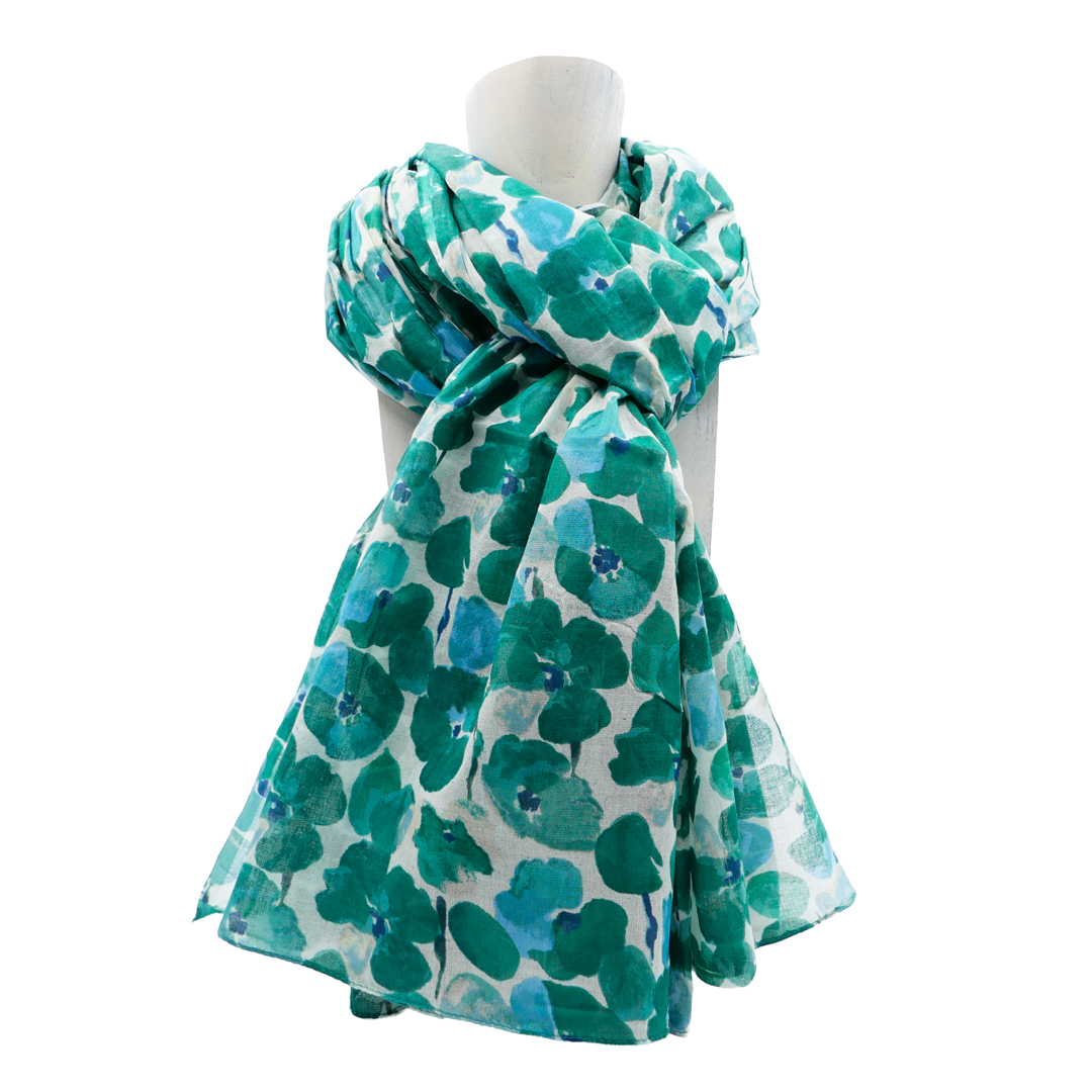 étole vert foncé imprimée coquelicots aquarelle