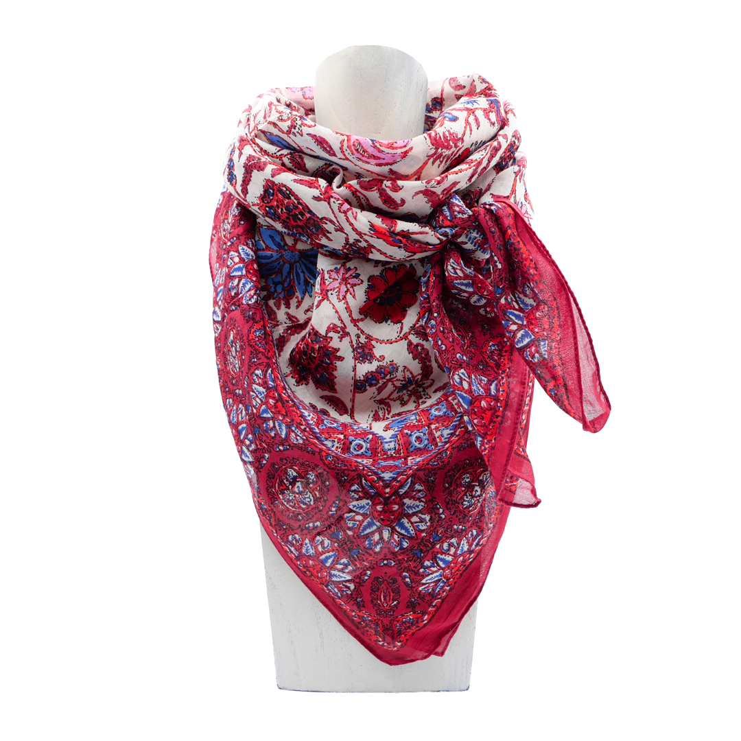 carré de coton petites fleurs indiennes rouge foncé